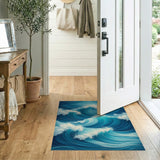 Blue and Teal Dynamic Ocean Waves Blue Teal Area Rug