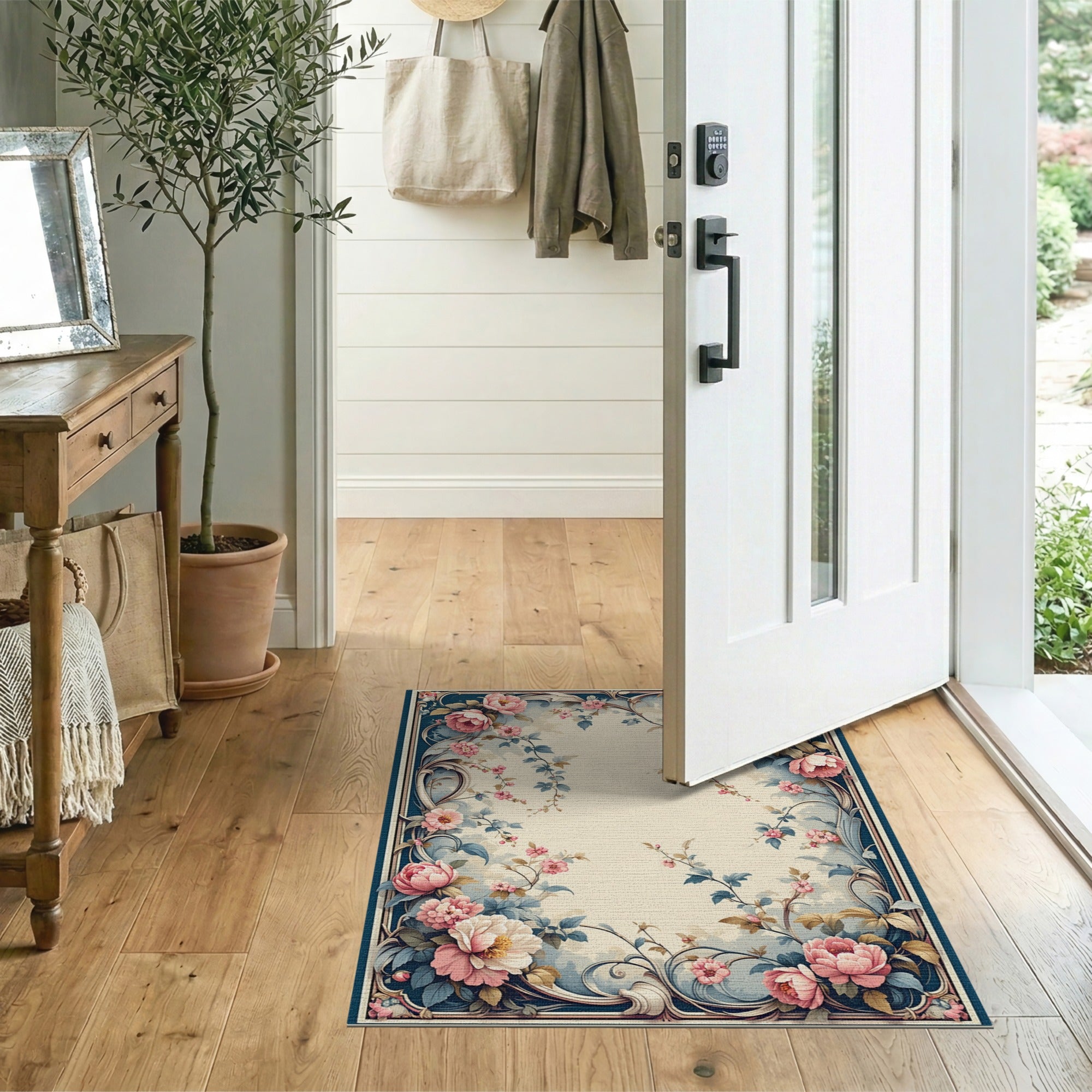 ODIKA Vintage Floral Washable Area Rug - Low Pile Non-Slip Traditional Decor