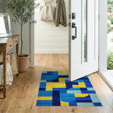 Multi-color and Patterns Bold Geometric Blue Yellow Abstract Area Rug
