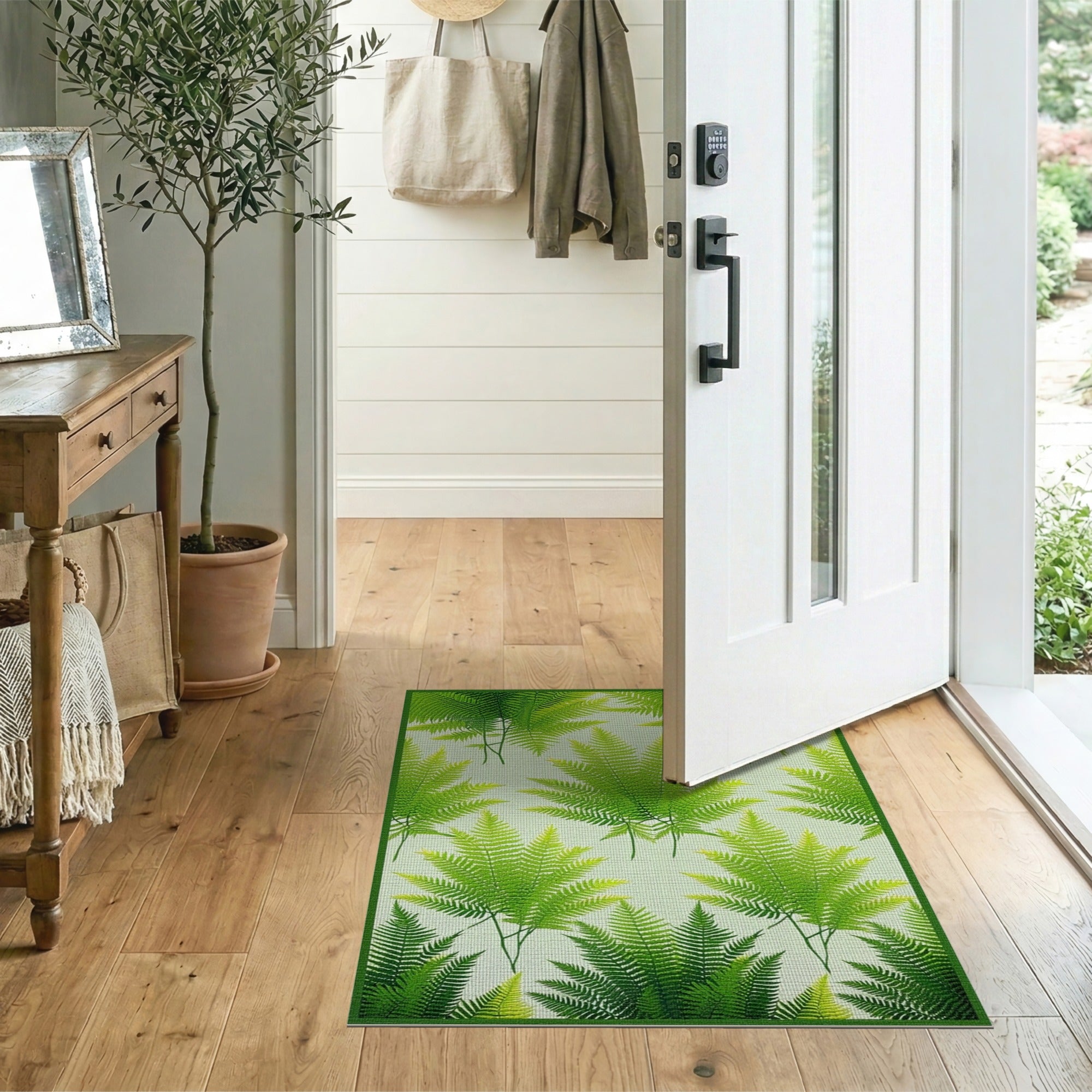 Green Vibrant Green Fern Leaf Area Rug