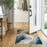 ODIKA Abstract Marble Agate Blue & Gold Washable Low Pile Non-Slip Area Rug