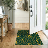 Emerald Green Gold Fern Wreath Area Rug