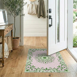 Pink Green Floral Mandala Area Rug