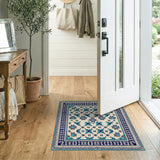 Teal Blue Persian Floral Motif Rug