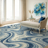 Blue Swirl Distressed Abstract Area Rug