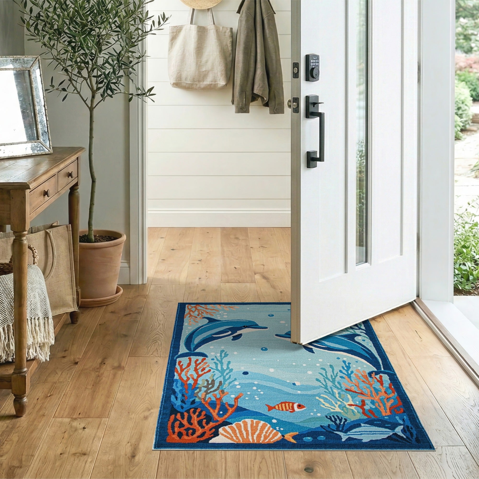 Playful Dolphins Underwater Area Rug