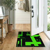 Neon Green Cyber Circuit Geometric Area Rug