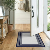 Navy Grey Layered Border Area Rug