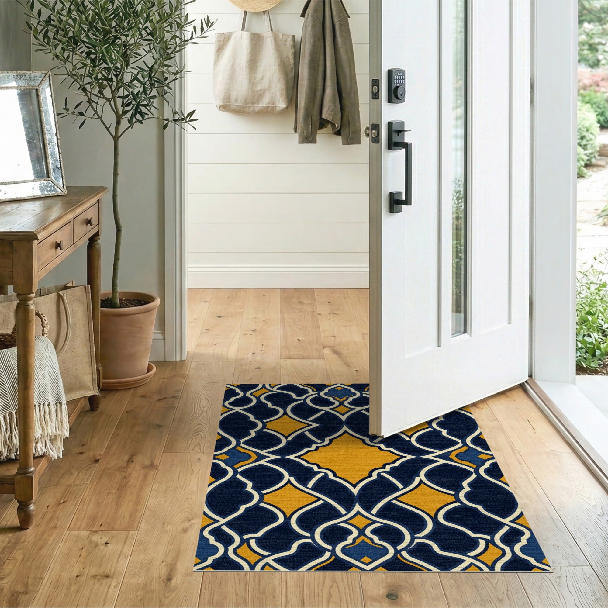 Navy and Gold Moroccan Trellis Area Rug