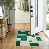 Green Emerald Green Ivory Geometric Block Rug