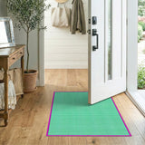 Teal Green Geometric Grid Area Rug