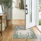 Ornate Green Birds Daisies Floral Frame Rug