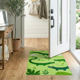 Cute Cartoon Crocodile Green Kids Area Rug