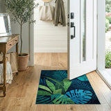 Blue and Teal Teal Monstera Leaf Area Rug