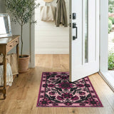 Pink Washable Pink Floral Vintage Washable Area Rug