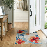 Vibrant Hibiscus Floral Blue Teal Area Rug