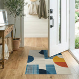 Modern Geometric Abstract Area Rug in Blues Orange