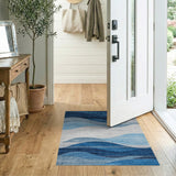 Blue and Teal Navy Blue Wave Abstract Area Rug