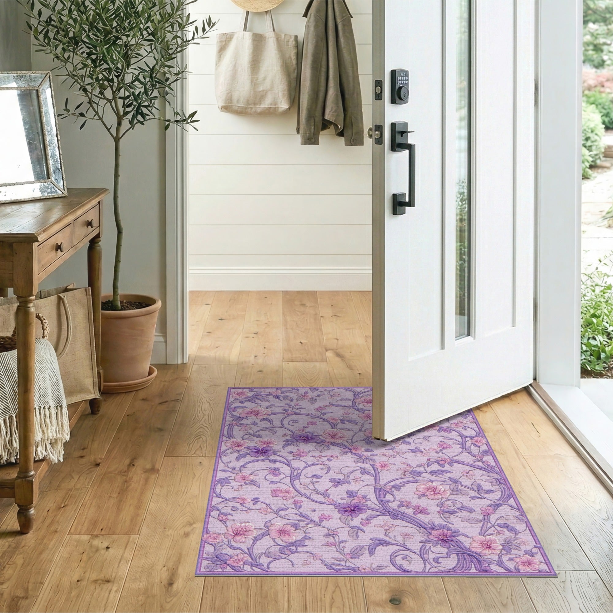 Purple Floral Vine Scroll Area Rug