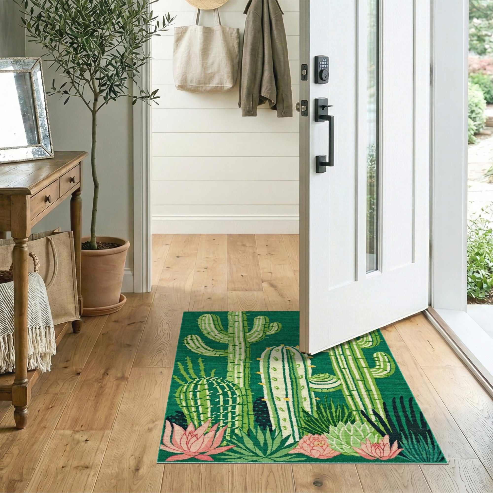 Emerald Green Cactus Succulent Area Rug