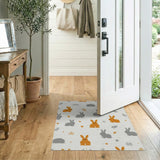 Cute Orange Bunny Gray Hedgehog Kids Area Rug