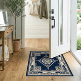 Navy Blue Ornate Persian Medallion Traditional Persian Rug