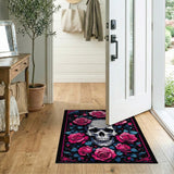 Pink Roses Skull Area Rug