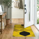 Vibrant Yellow Black Hexagon Geometric Rug