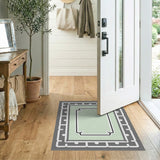 Geometric Grey Frame Mint Green Area Rug