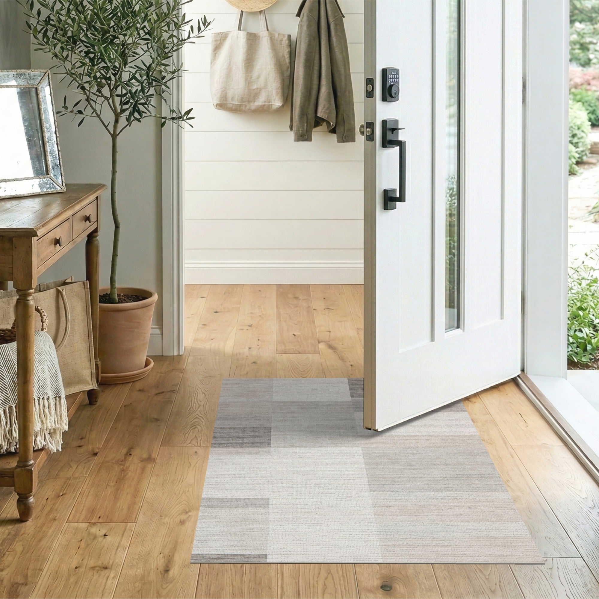 Neutral Tonal Block Geometric Area Rug
