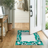 Teal Geometric Mosaic Border Rug