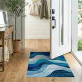 Layered Blue Waves Abstract Abstract Area Area Rug