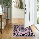 Pink Ornate Pink Floral Medallion Area Rug