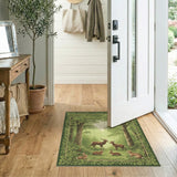 Woodland Deer and Rabbits Green Rug