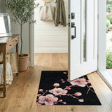 Pink Cherry Blossom Branch Rug on Black