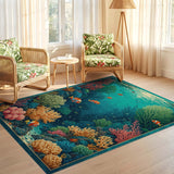 ODIKA Colorful Ocean Coral Reef Washable Area Rug, Low Pile Non-Slip Sea Life Carpet for Kids Room & Playroom