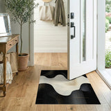 ODIKA Modern Abstract Washable Area Rug - Black & Gold Wavy Geometric Low Pile Non-Slip Carpet