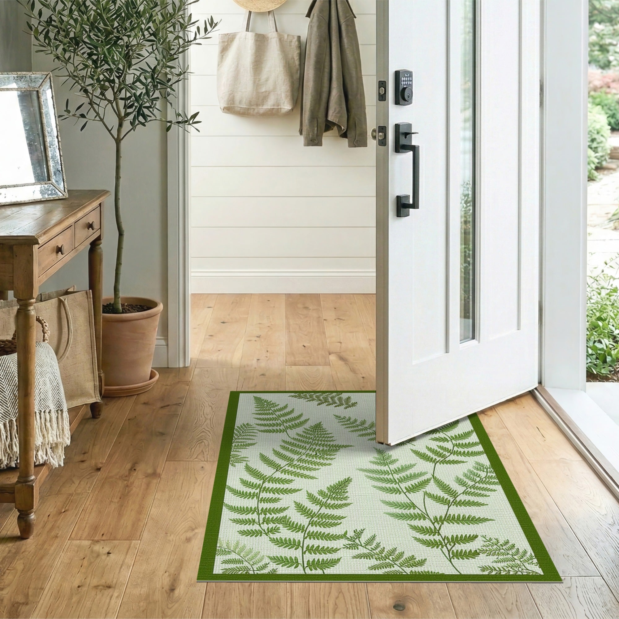Floral Vintage Green Lush Fern Green Area Rug