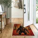 Roaring Muscular Bear in Autumn Forest Rug