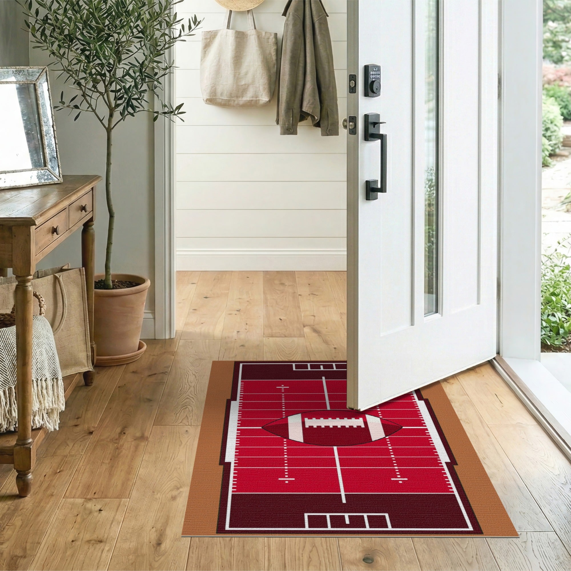Red Red Football Field Area Rug