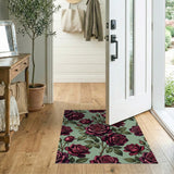 Burgundy Rose Floral Vintage Area Rug