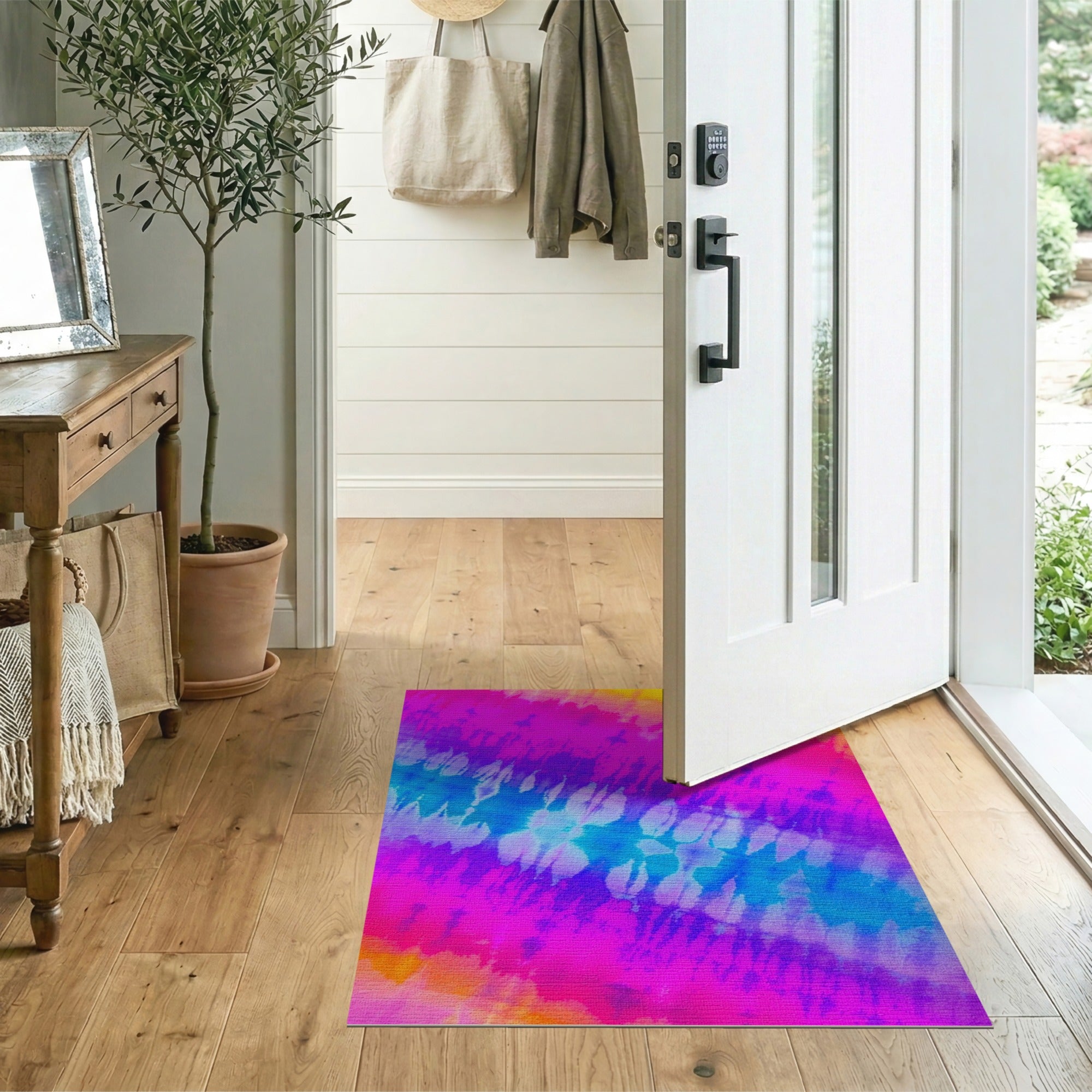 Vibrant Tie-Dye Rainbow Boho Area Rug