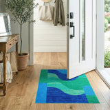 Fluid Ocean Waves Blue Teal Area Rug
