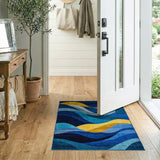 Abstract Area Blue Teal Wave Abstract Area Rug