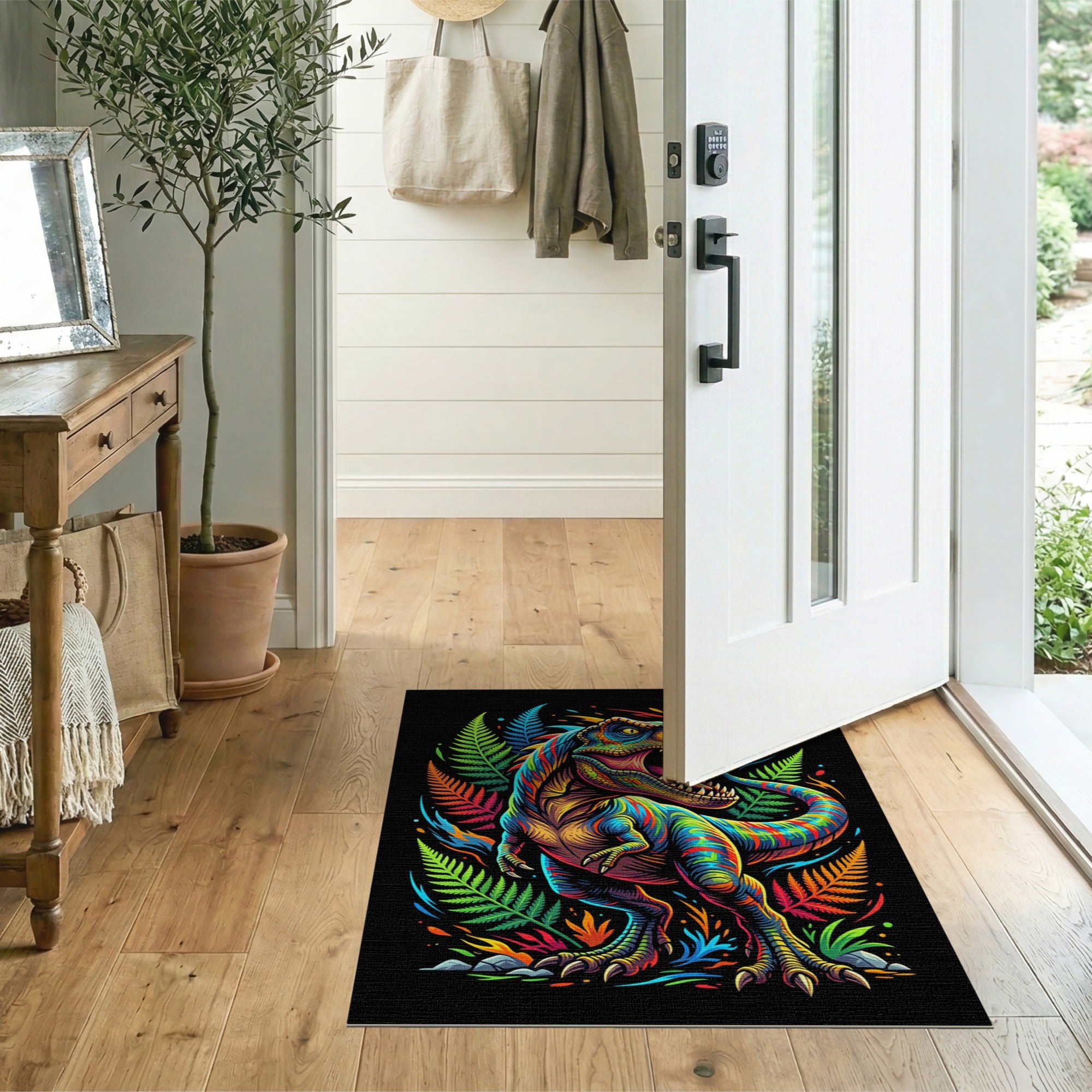 ODIKA Colorful T-Rex Dinosaur Washable Low Pile Area Rug for Kids Room