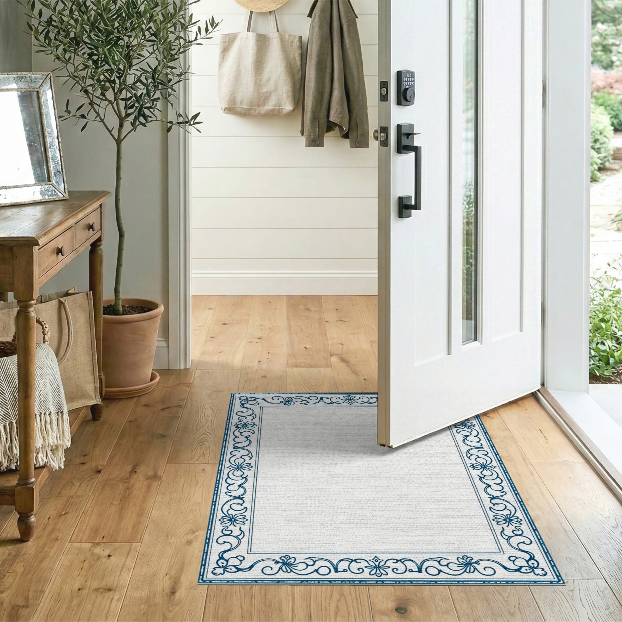 Floral Vintage Elegant Blue Floral Border Area Rug