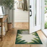Green Palm Frond Border Coastal Area Rug
