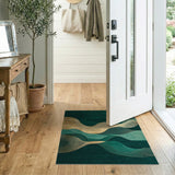 Emerald Waves Abstract Area Rug with Gold Accents