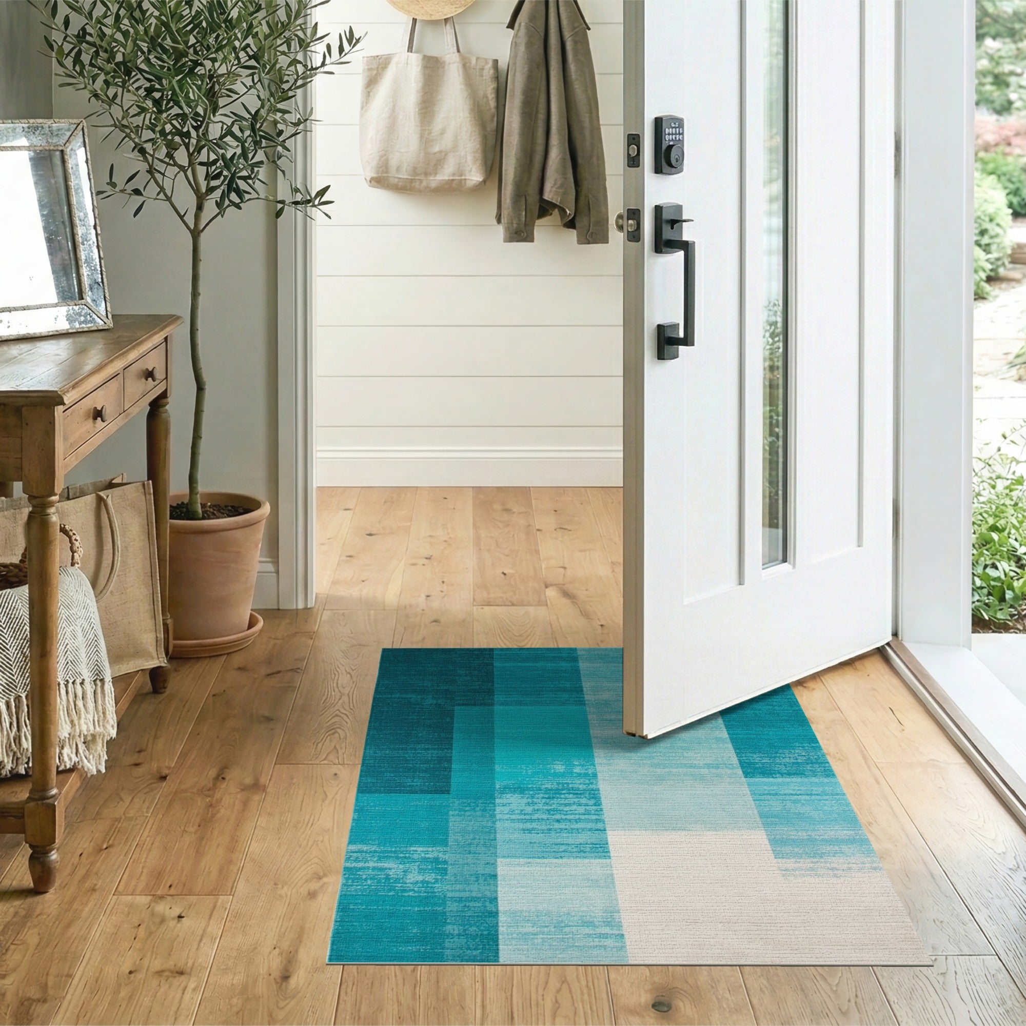 Geometric Modern Teal Geometric Block Area Rug