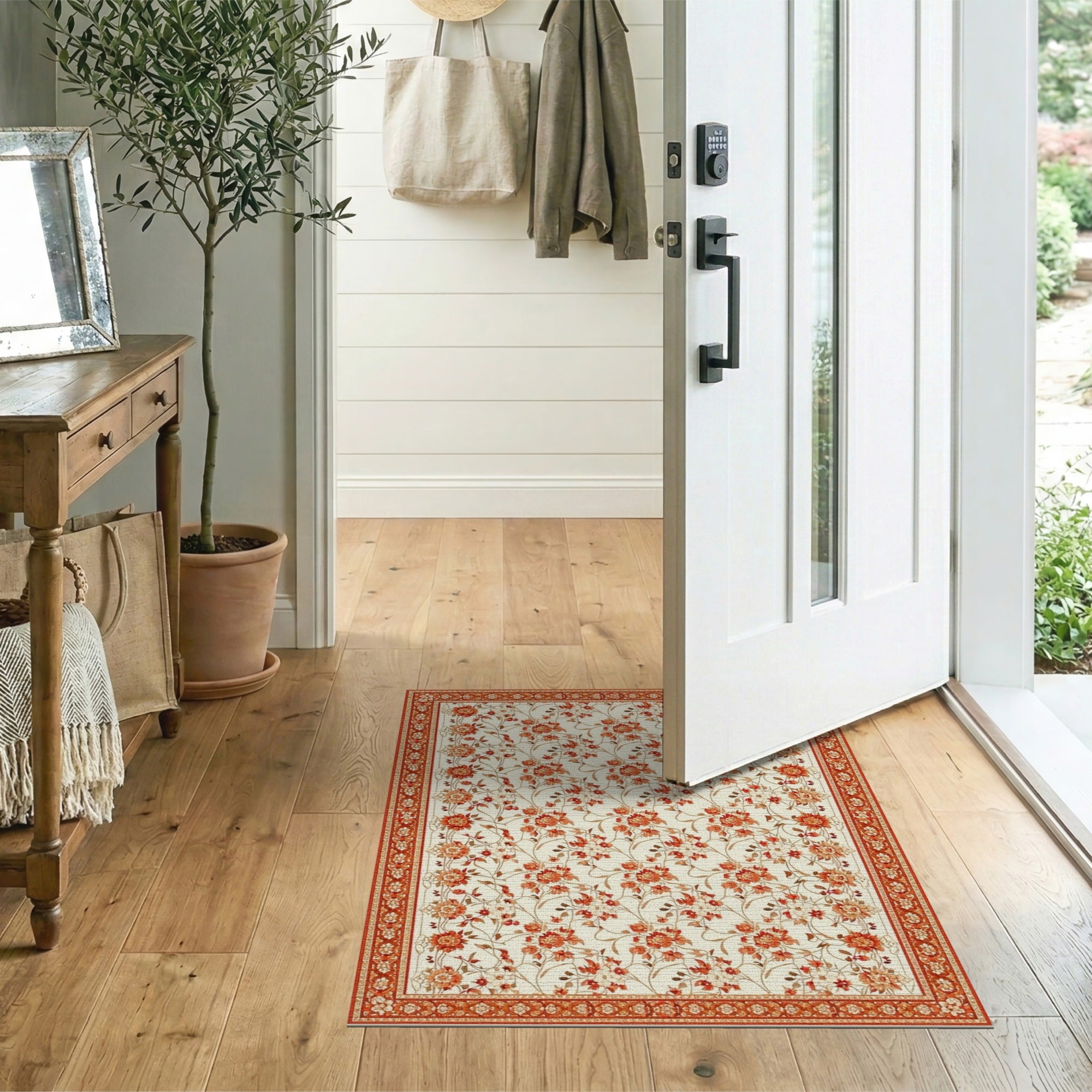 Cream Terracotta Floral Persian Area Rug
